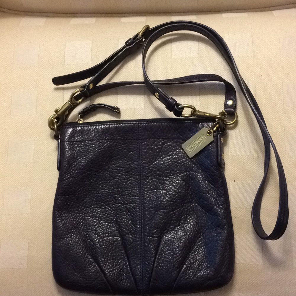 Coach Eggplant Purple Genuine Pebble Leather Crossbody w/LongGenuineLeatherStrap